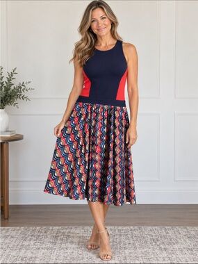 Navy & Red Patterned Woman’s' Dress